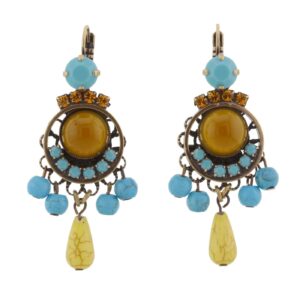 809 01E 29527 BR  Σκουλαρίκια μέταλλο  με Στράς, Γυάλινη Πέτρα, Χάντρα, Πέρλα